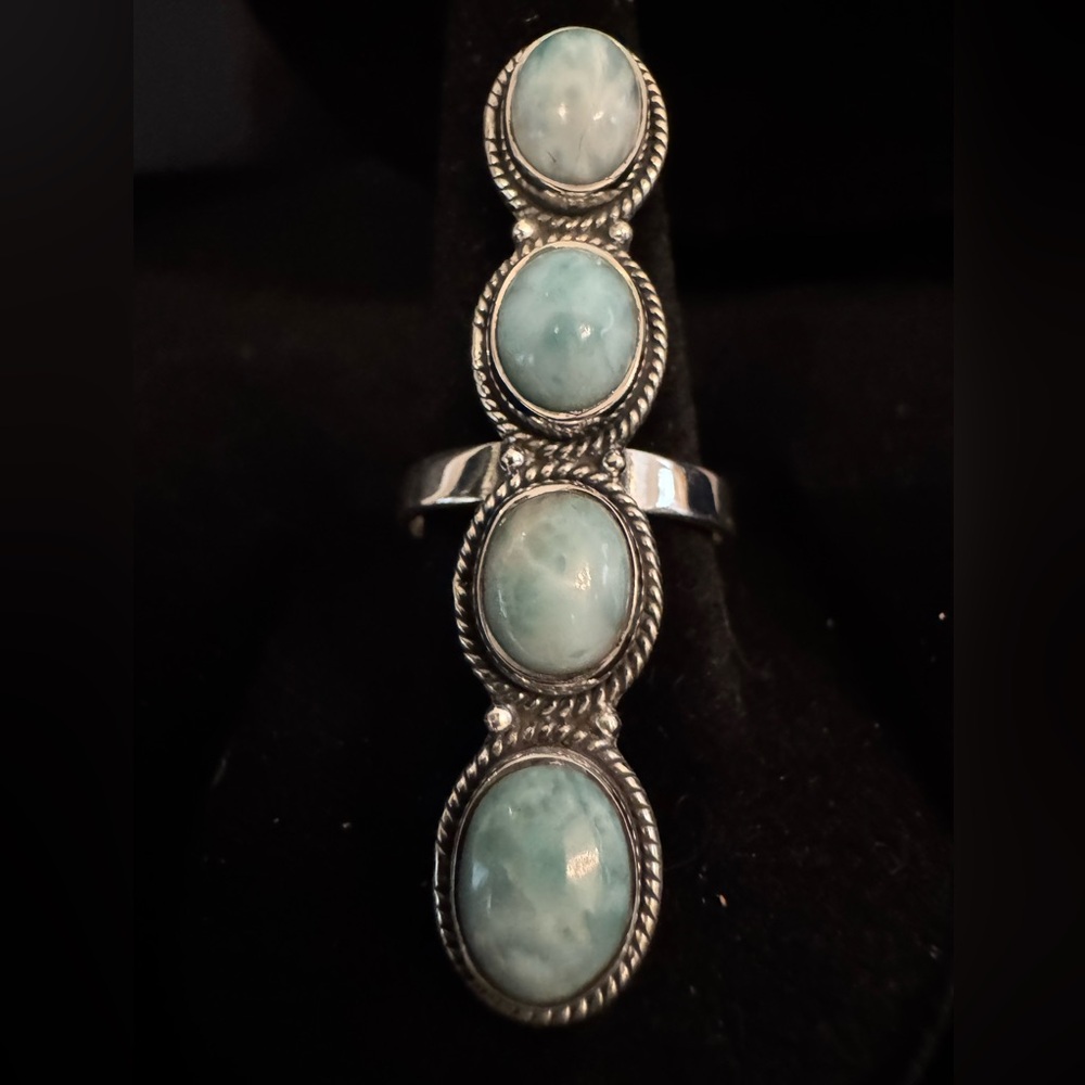 Elegant‎ sterling Silver and Blue larimar Stone Ring